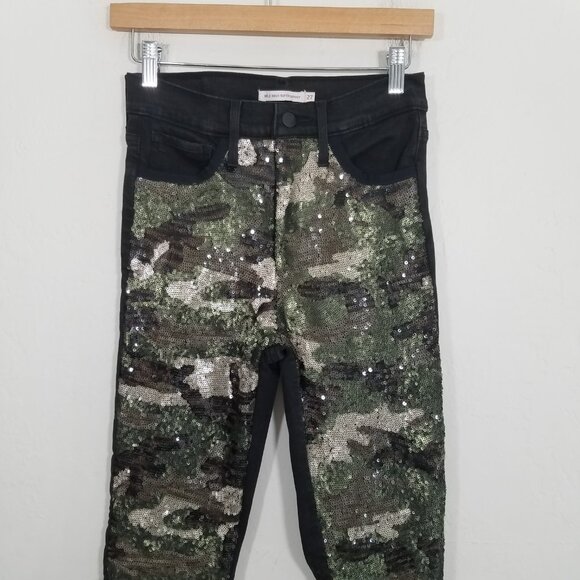 Levi's Camo Sequins Mile High Rise Supper Skinny Stretch Jeans Black/Green 27 - Picture 2 of 8